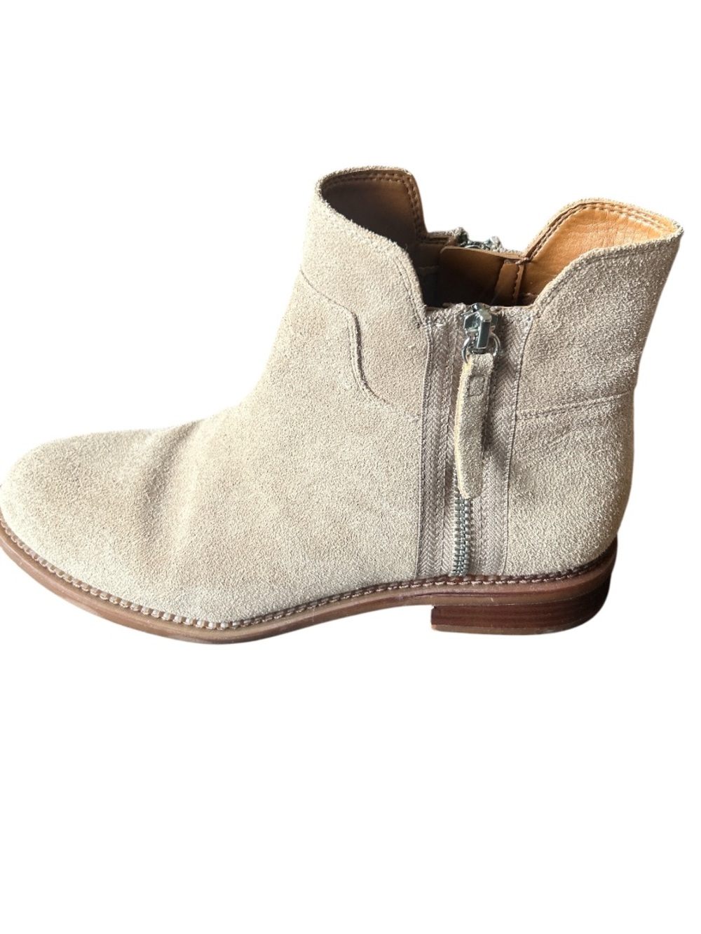 Franco Sarto Halford Boot Women's Beige Suede Ankle with Side Zips